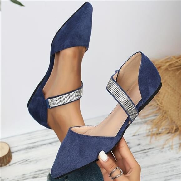 NEW Flats Comfortable, Lightweight, Water Diamond Pointed Shoes Blue - Picture 1 of 6
